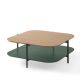 Table basse carrée 100 x 100 EXO Kendo, plateau chêne clair et tablette olive
