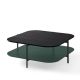 Table basse carrée 100 x 100 EXO Kendo, plateau chêne teinté wengé et tablette forêt