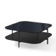 Table basse carrée 100 x 100 EXO Kendo, plateau verre noir et tablette ardoise