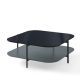 Table basse carrée 100 x 100 EXO Kendo, plateau verre noir et tablette brouillard
