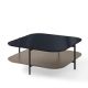 Table basse carrée 100 x 100 EXO Kendo, plateau verre noir et tablette taupe