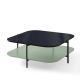 Table basse carrée 100 x 100 EXO Kendo, plateau verre noir et tablette menthe