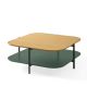 Table basse carrée 120 x 120 cm EXO Kendo, plateau chêne naturel et tablette olive