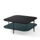 Table basse carrée 120 x 120 cm EXO Kendo, plateau chêne teinté wengé et tablette océan