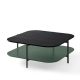 Table basse carrée 120 x 120 cm EXO Kendo, plateau chêne teinté wengé et tablette olive