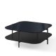 Table basse carrée 120 x 120 cm EXO Kendo, plateau verre noir et tablette ardoise