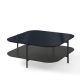 Table basse carrée 120 x 120 cm EXO Kendo, plateau verre noir et tablette graphite