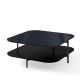 Table basse carrée 120 x 120 cm EXO Kendo, plateau verre noir et tablette noir