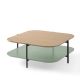 Table basse carrée 120 x 120 cm EXO Kendo, plateau chêne clair et tablette menthe