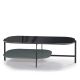 Table basse rectangulaire 120 x 60 cm EXO Kendo, plateau verre noir et tablette brouillard