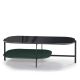 Table basse rectangulaire 120 x 60 cm EXO Kendo, plateau verre noir et tablette forêt