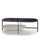 Table basse rectangulaire 120 x 60 cm EXO Kendo, plateau verre noir et tablette sable