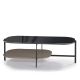 Table basse rectangulaire 120 x 60 cm EXO Kendo, plateau verre noir et tablette taupe