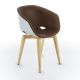 Chaise rembourrée simili cuir cappuccino & pieds hêtre naturel, coque blanche UNI-KA 599 M Et-al