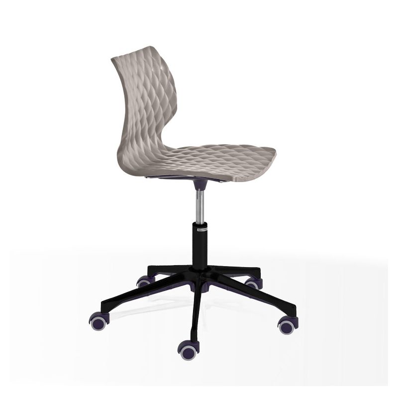 Chaise pivotante aluminium vernis noir à roulettes UN 558 DR Et-al, coque gris tourterelle