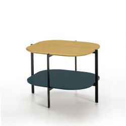 Table d'appoint carrée 60 x 60 EXO Kendo, plateau chêne naturel et tablette océan