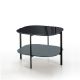 Table d'appoint carrée 60 x 60 EXO Kendo, plateau verre noir et tablette brouillard