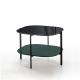Table d'appoint carrée 60 x 60 EXO Kendo, plateau verre noir et tablette forêt