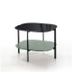 Table d'appoint carrée 60 x 60 EXO Kendo, plateau verre noir et tablette menthe