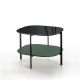 Table d'appoint carrée 60 x 60 EXO Kendo, plateau verre noir et tablette olive