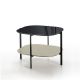 Table d'appoint carrée 60 x 60 EXO Kendo, plateau verre noir et tablette sable