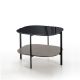 Table d'appoint carrée 60 x 60 EXO Kendo, plateau verre noir et tablette taupe