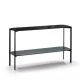 Console 120 cm EXO Kendo, plateau verre noir et tablette brouillard