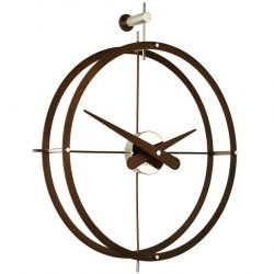Horloge murale DOS PUNTOS Nomon Anneaux et aiguilles bois finition wengé, mécanisme laiton chromé