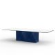 Table de repas outdoor XL FAZ Vondom, plateaux HPL chants noir et pied bleu marine 