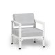 Fauteuil blanc dossier basculant HEGOA Matière Grise, coloris coussin Sunbrella marble