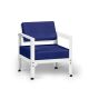 Fauteuil blanc dossier basculant HEGOA Matière Grise, coloris coussin Sunbrella true blue