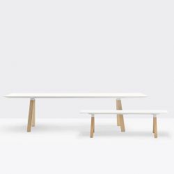 Table et Banc ARKI pieds chêne Pedrali, coloris blanc