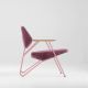 Fauteuil salon design POLYGON Prostoria, tissu bordeaux 237 et pieds rose clair