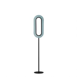 Lampadaire LED LENS OVAL LZF, chassis noir & abat-jour hêtre bleu mer 34