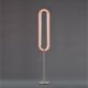 Lampadaire LED LENS SUPER OVAL LZF, châssis nickel & abat-jour hêtre teinté rose pâle 33