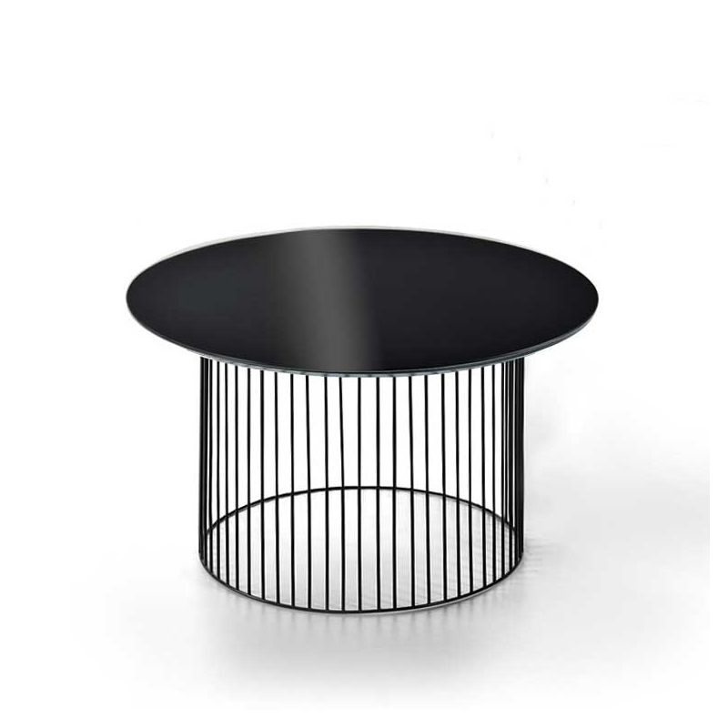 Table basse IDRA Ø 70 cm, piétement noir et plateau verre noir