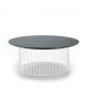 Table basse IDRA Ø 100 cm laquée Kendo, piétement blanc et plateau brouillard