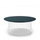 Table basse IDRA Ø 100 cm laquée Kendo, piétement blanc et plateau océan
