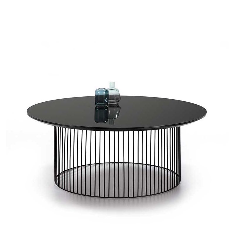 Table basse IDRA Ø 100 cm, piétement blanc et plateau verre noir