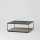Table basse carrée RITA LITE 100 x 100 h 41 cm plateau verre fumé Kendo, étagère laquée taupe