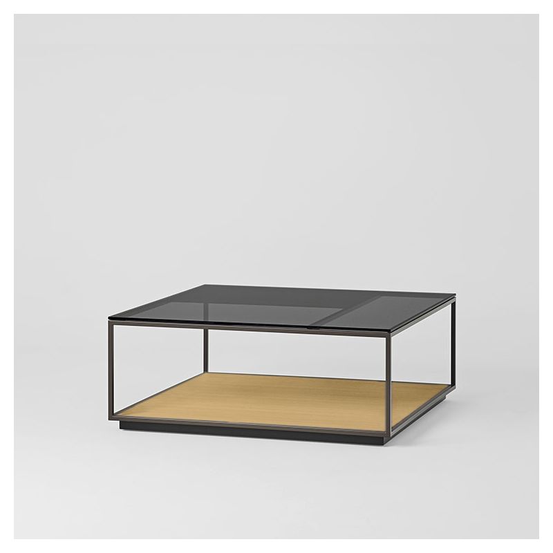 Table basse carrée RITA LITE Kendo 1m x 1m plateau verre fumé