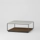 Table basse carrée RITA LITE 100 x 100 h 41 cm plateau marbre blanc Kendo, étagère noyer