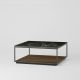 Table basse carrée RITA LITE 100 x 100 h 41 cm plateau marbre noir Kendo, étagère noyer