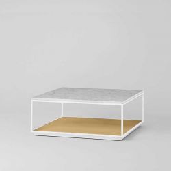 Table basse carrée RITA LITE 100 x 100 h 41 cm châssis blanc, plateau marbre Kendo