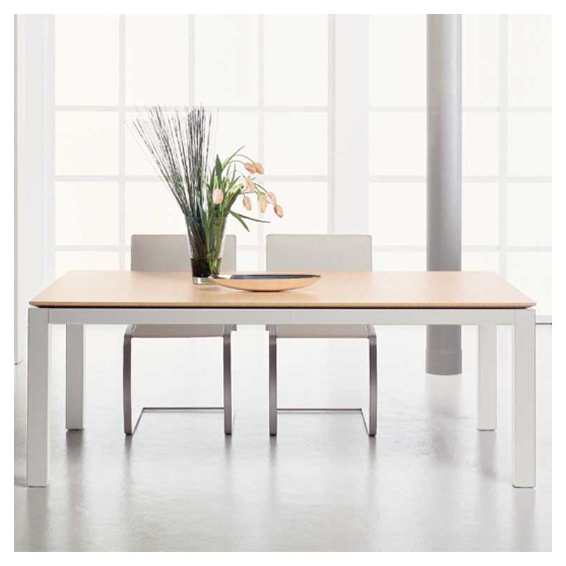 Table rectangulaire ABACO largeur 100 cm châssis blanc mat, plateau chêne blanchi Enrico Pellizzoni