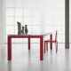 Table rectangulaire ABACO Enrico Pellizzoni, châssis cuir rouge, plateau verre transparent