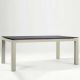 Table rectangulaire ABACO largeur 100 cm pieds cuir Ivoire Enrico Pellizzoni, plateau verre fumé
