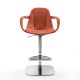 Fauteuil de bar pivotant à vérin COUTURE pied chrome et cuir redorange Enrico Pellizzoni