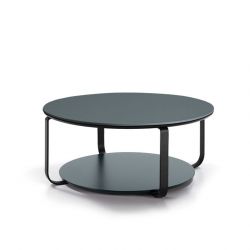 Table basse CLIK Ø 100 cm métal thermolaqué noir micro-texturé, top et base laqué ardoise Kendo