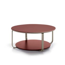 Table basse CLIK Ø 100 cm piètement métal thermolaqué taupe micro-texturé, top laqué tuile Kendo